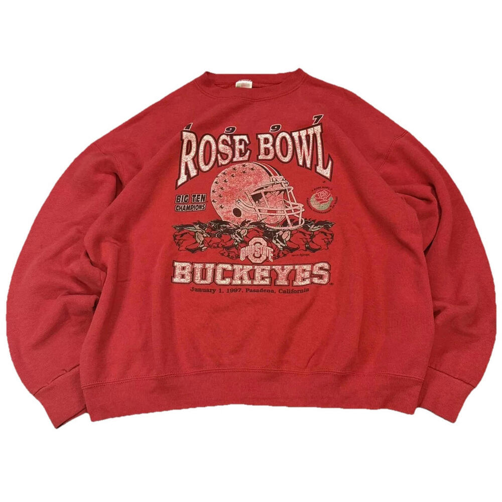 Vintage Ohio State Buckeyes Rose Bowl Red Football Sweatshirt NCAA Men’s XL Fade